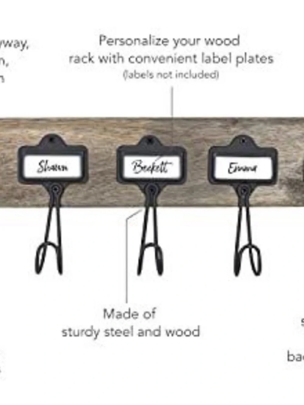Personalized Rustic Wood Wall Hook Rack with Black Double Hooks